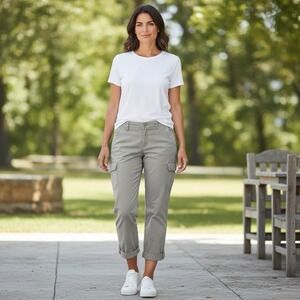 Eddie Bauer Pants Womens 16 Slightly Curvy Crop River Rock Cargo Tan NWT